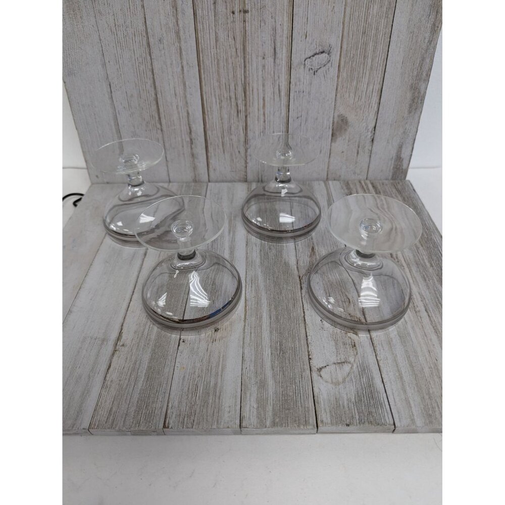 Champagne Glasses 3 3/8" Stemmed Set of 4 Silver Bands - Picture 5 of 6